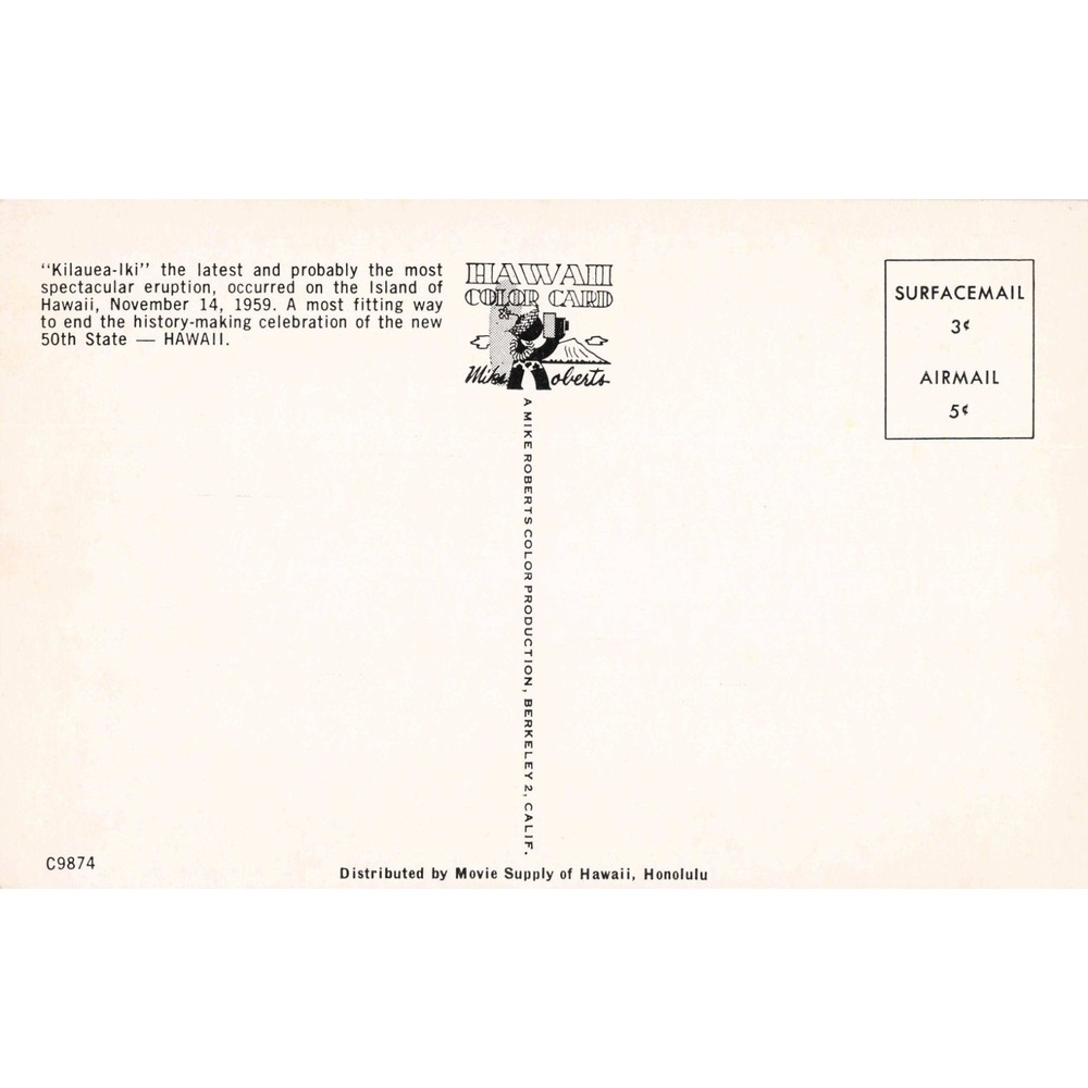 Vintage 1959 Kilauea-Iki Eruption Hawaii Color Card Mike Roberts Postcard C9874 - Picture 2 of 2